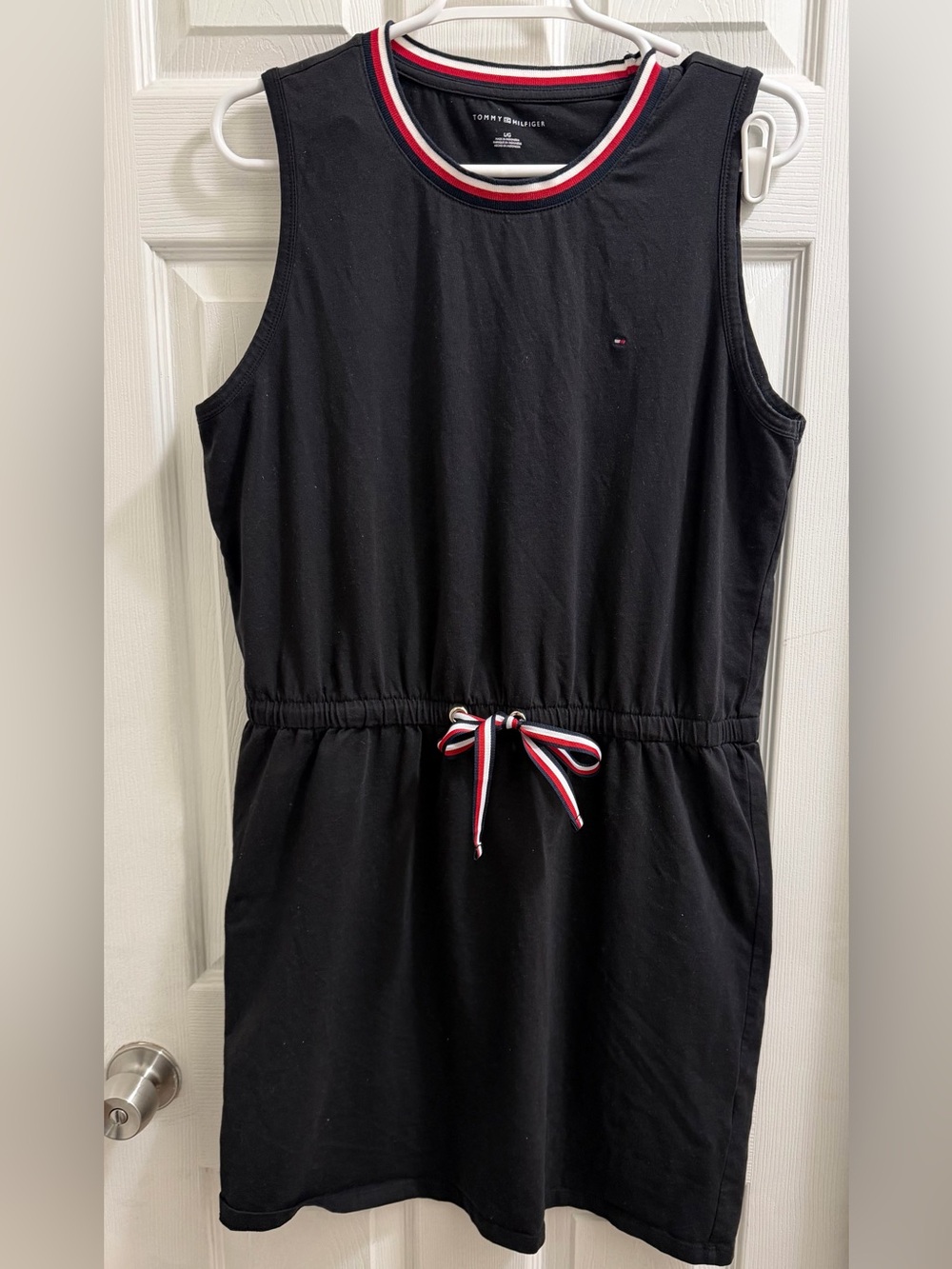 Tommy Hilfiger Black Sleeveless Drawstring Waist Dress with Trim
